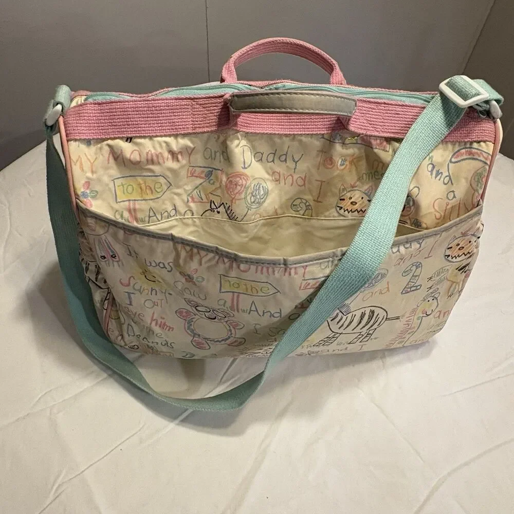 Vintage 90s Baby Boom Diaper Bag Zoo Animals Doodle Pink Blue Mommy Daddy